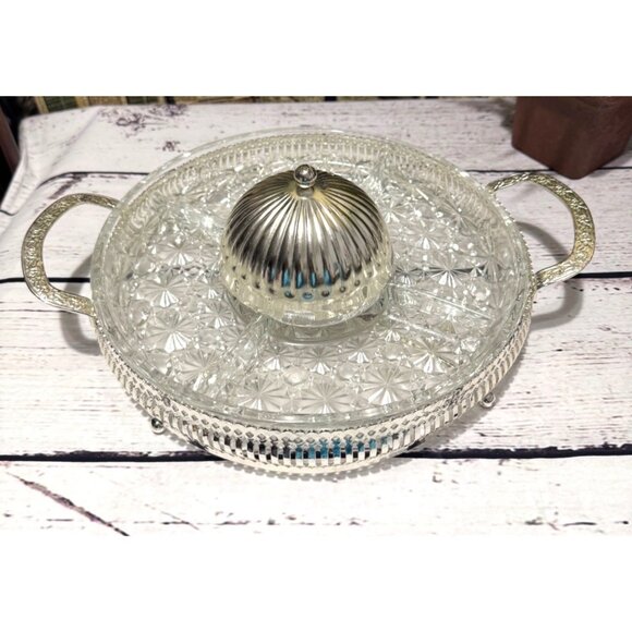 Vintage Silver-Plated Glass Relish Tray With Lid & Handles - Picture 4 of 13